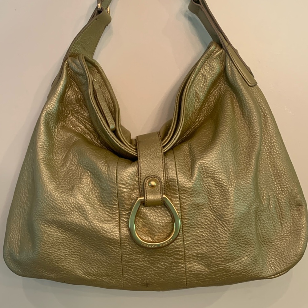 Franco Sarto gold pebbled leather slouch hobo bag